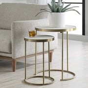 Uttermost Aragon White Shagreen Top with Brass Base Set of 2 Modern Round Nesting Tables