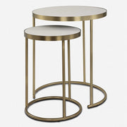 Uttermost Aragon White Shagreen Top with Brass Base Set of 2 Modern Round Nesting Tables