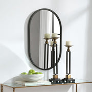 Casa Bella Living Matte Black Framed Oval Shaped Mirror