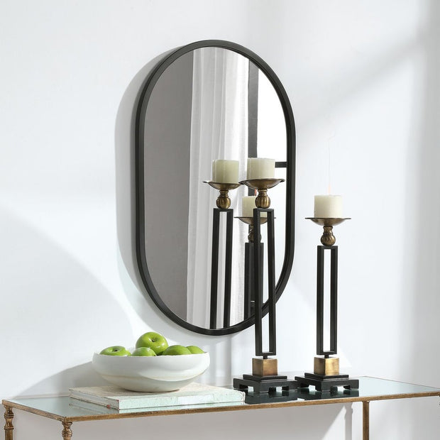 Casa Bella Living Matte Black Framed Oval Shaped Mirror