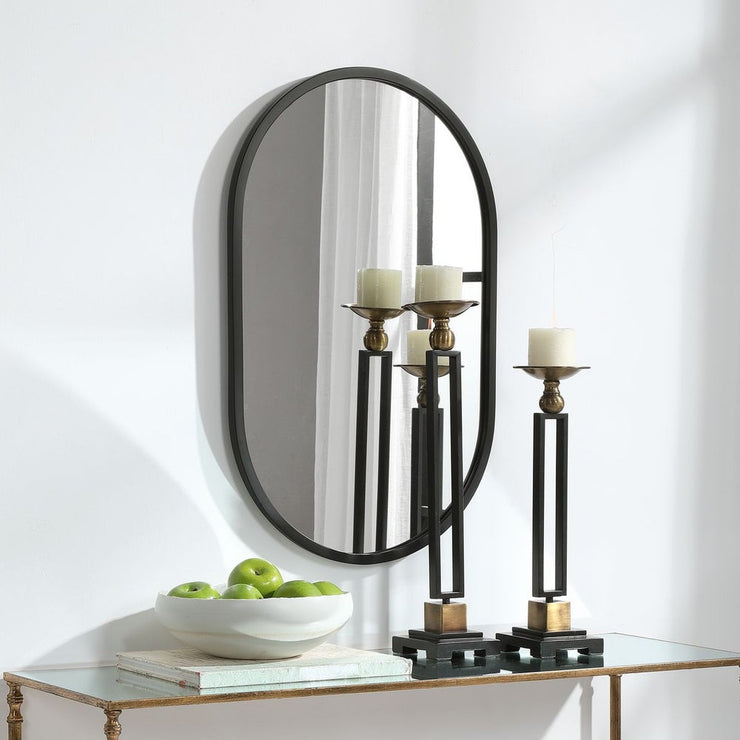 Casa Bella Living Matte Black Framed Oval Shaped Mirror
