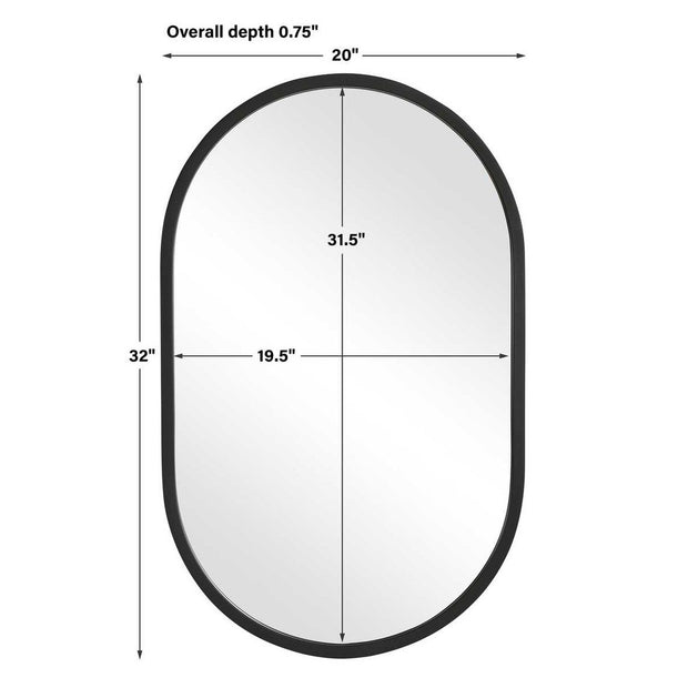 Casa Bella Living Matte Black Framed Oval Shaped Mirror
