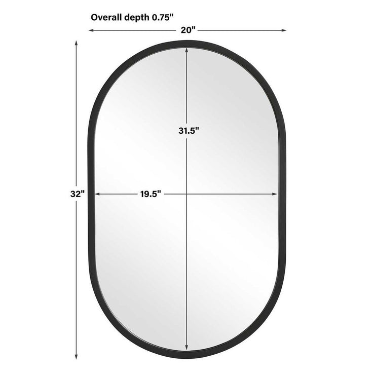 Casa Bella Living Matte Black Framed Oval Shaped Mirror