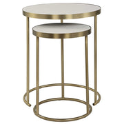 Uttermost Aragon White Shagreen Top with Brass Base Set of 2 Modern Round Nesting Tables