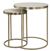Uttermost Aragon White Shagreen Top with Brass Base Set of 2 Modern Round Nesting Tables