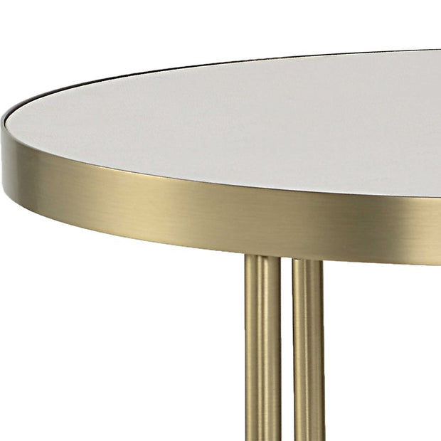 Uttermost Aragon White Shagreen Top with Brass Base Set of 2 Modern Round Nesting Tables