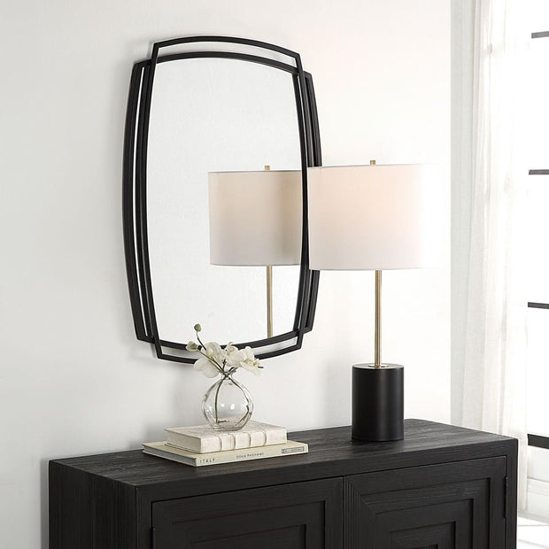 Casa Bella Living Unique Overlapping Metal Framed Satin Black Mirror