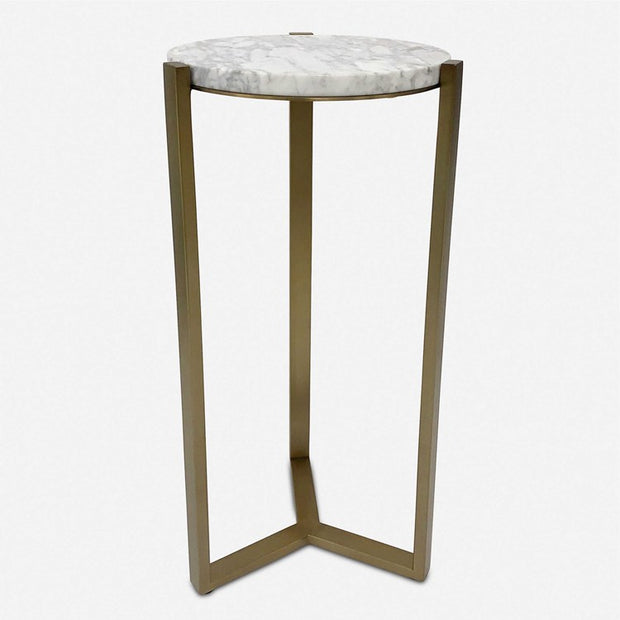 Uttermost Pietra Carrara Marble Top with Antiqued Brass Base Drink Table