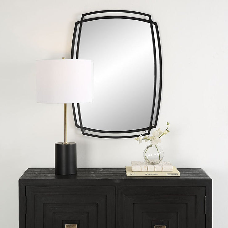 Casa Bella Living Unique Overlapping Metal Framed Satin Black Mirror