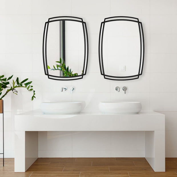 Casa Bella Living Unique Overlapping Metal Framed Satin Black Mirror