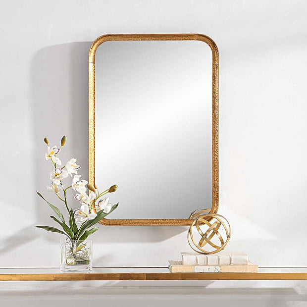 Casa Bella Living Unique Rectangular Lightly Antique Gold Leaf Mirror