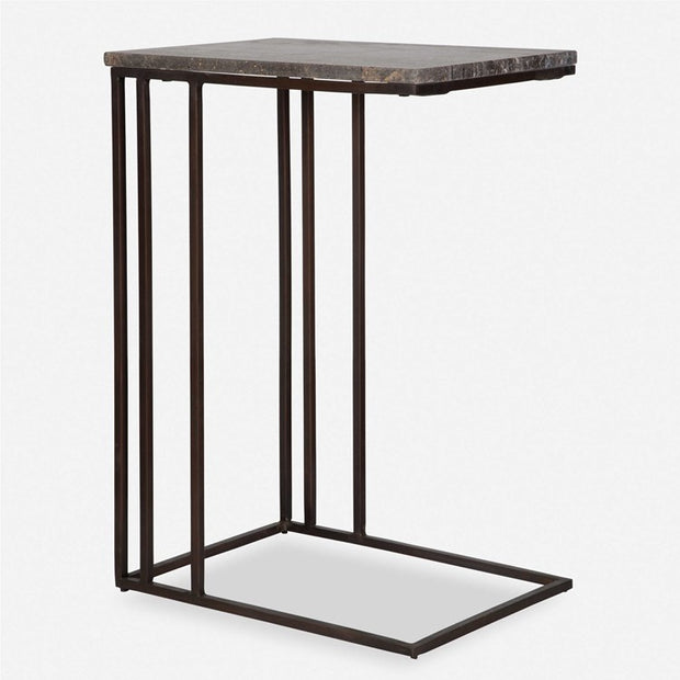 Uttermost Theodore Travertine Top With Dark Bronze Base Accent Table