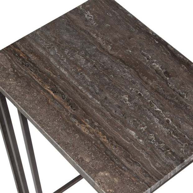 Uttermost Theodore Travertine Top With Dark Bronze Base Accent Table
