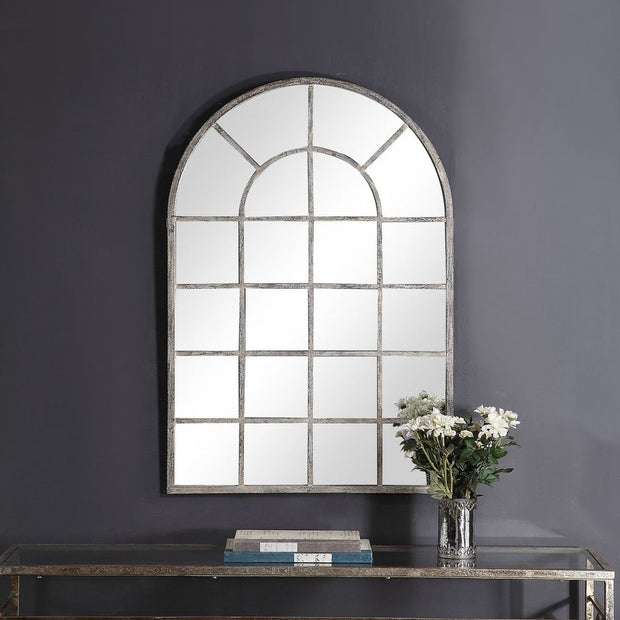 Casa Bella Living Rustic Gray Arched Windowpane Mirror