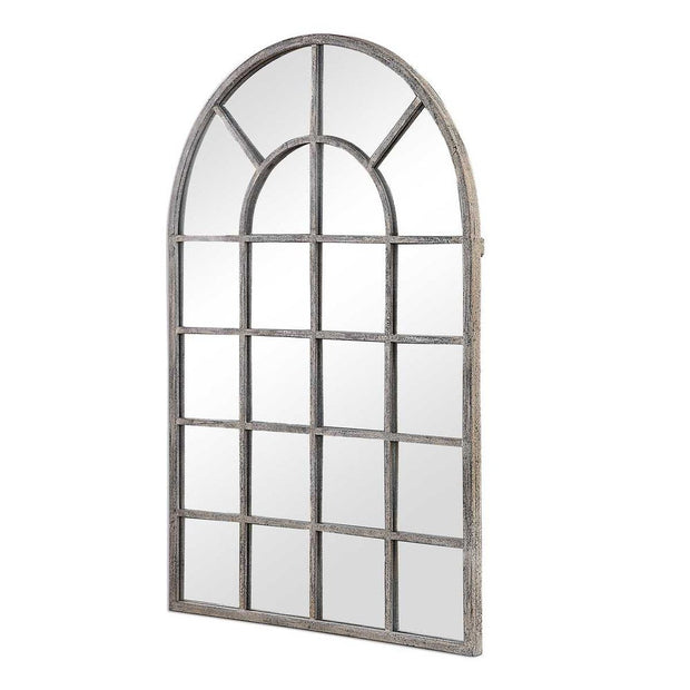 Casa Bella Living Rustic Gray Arched Windowpane Mirror