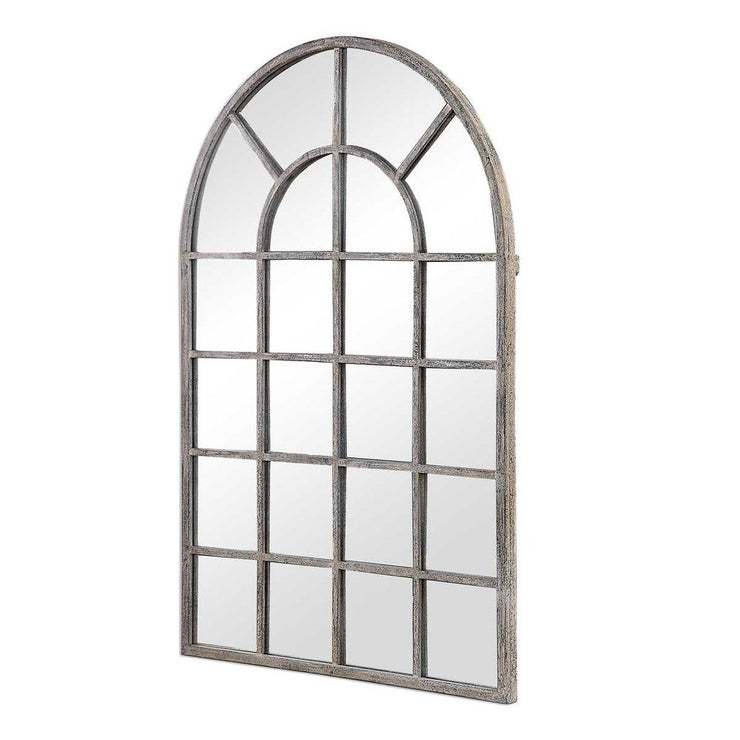 Casa Bella Living Rustic Gray Arched Windowpane Mirror