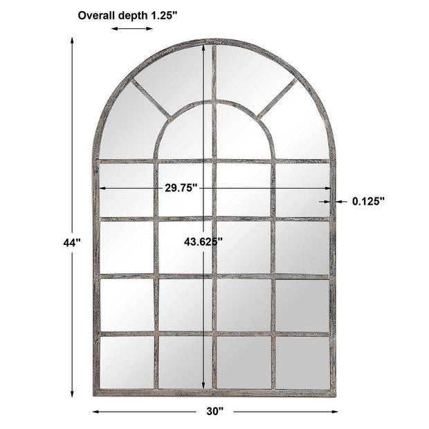 Casa Bella Living Rustic Gray Arched Windowpane Mirror