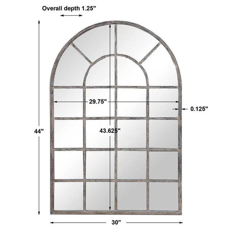 Casa Bella Living Rustic Gray Arched Windowpane Mirror