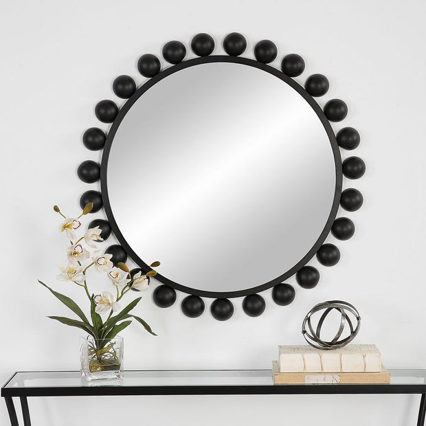 Casa Bella Living Round Metal Dome Shaped Ornaments Framed Round Mirror