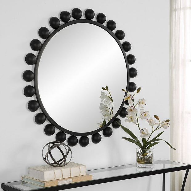 Casa Bella Living Round Metal Dome Shaped Ornaments Framed Round Mirror