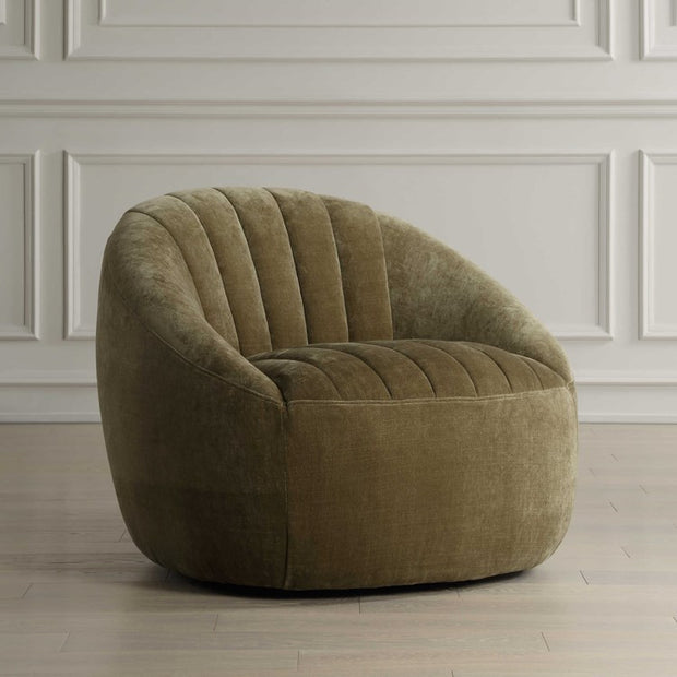 Uttermost Narrows Moss Green Velvet Chenille Channeled Swivel Chair