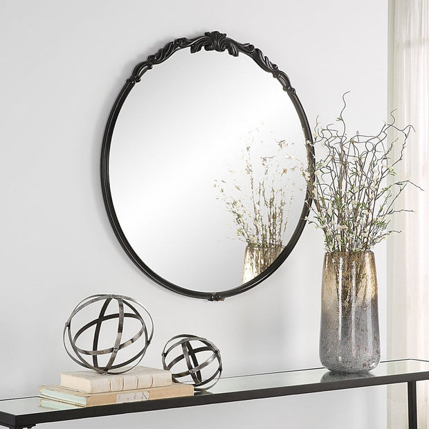 Casa Bella Living Rich Satin Black Rounded Mirror