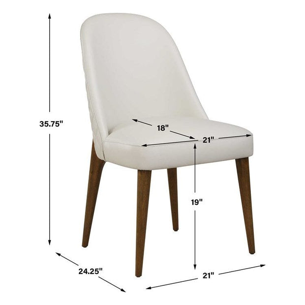 Uttermost Stiches Ecru Faux Pebbled Leather with Diamond Tufted Back Set of 2 Dining Chairs