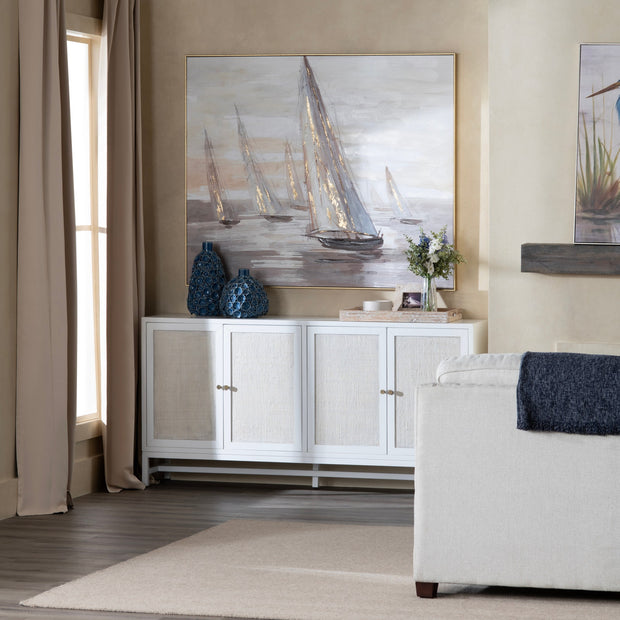 Crestview Collection Sandy Shores White And Rattan 4- Door Sideboard