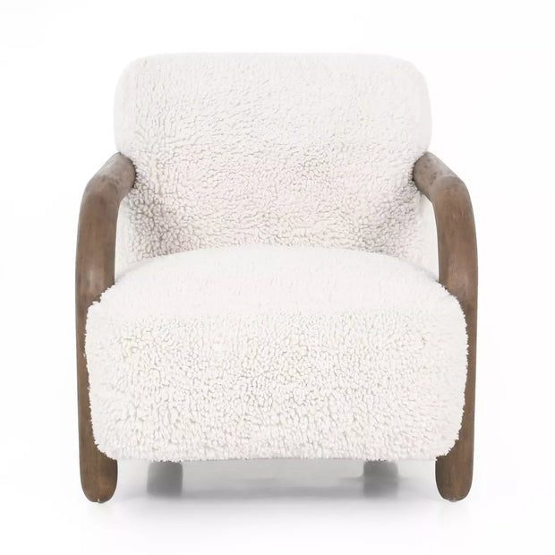 Four Hands Aniston Shearling Accent Chair ~ Andes Natural Upholstered Faux Mongolian Shearling Fur