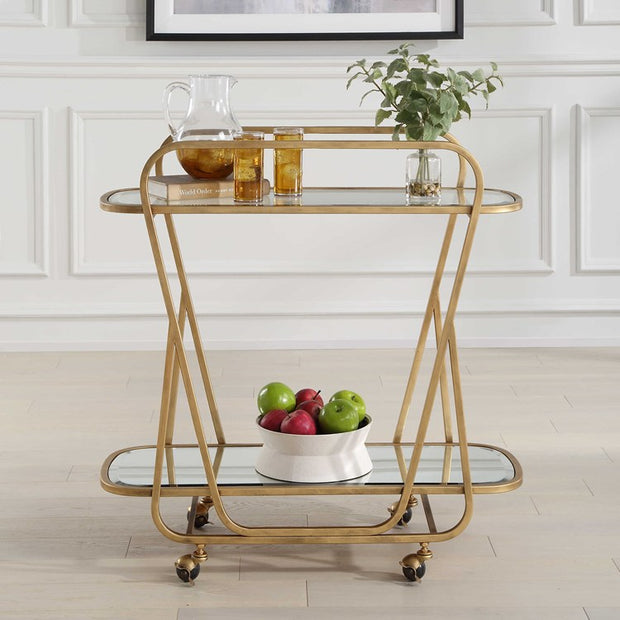 Uttermost Swain Antique Brass Finish Iron Serving Cart