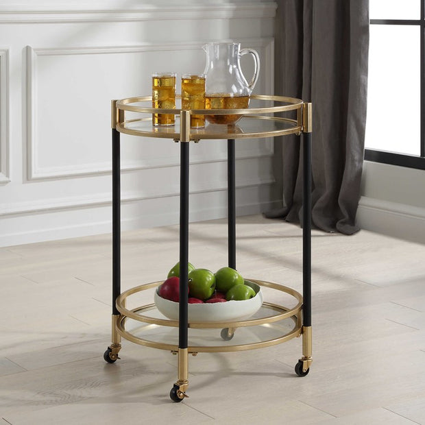 Uttermost Dolly Matte Black and Gold Leaf Finished Iron Bar Cart