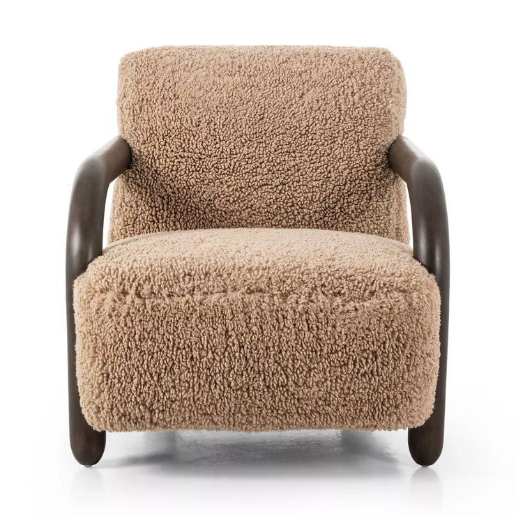 Four Hands Aniston Shearling Accent Chair ~ Andes Toast Upholstered Faux Mongolian Shearling Fur
