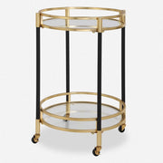 Uttermost Dolly Matte Black and Gold Leaf Finished Iron Bar Cart