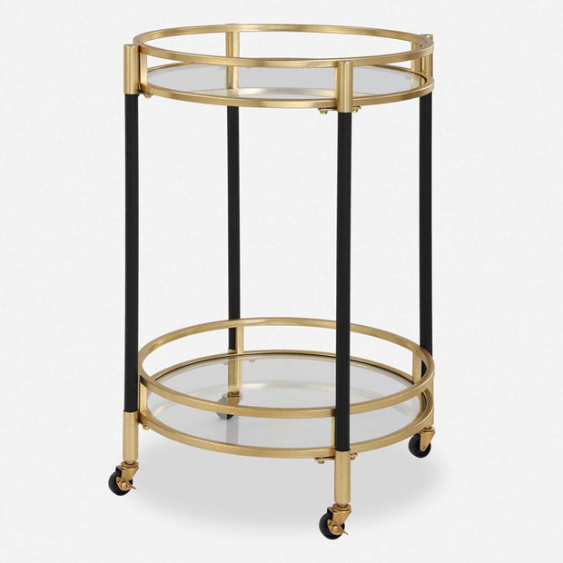 Uttermost Dolly Matte Black and Gold Leaf Finished Iron Bar Cart