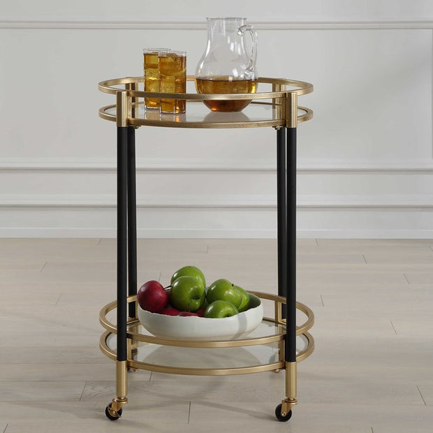 Uttermost Dolly Matte Black and Gold Leaf Finished Iron Bar Cart