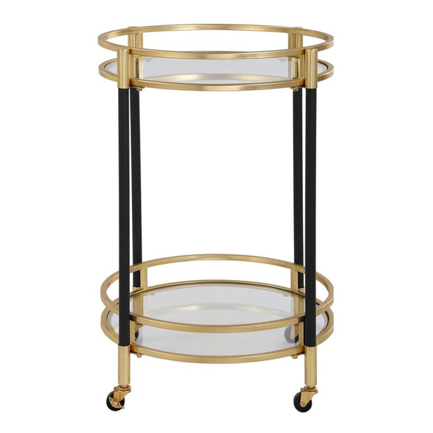 Uttermost Dolly Matte Black and Gold Leaf Finished Iron Bar Cart