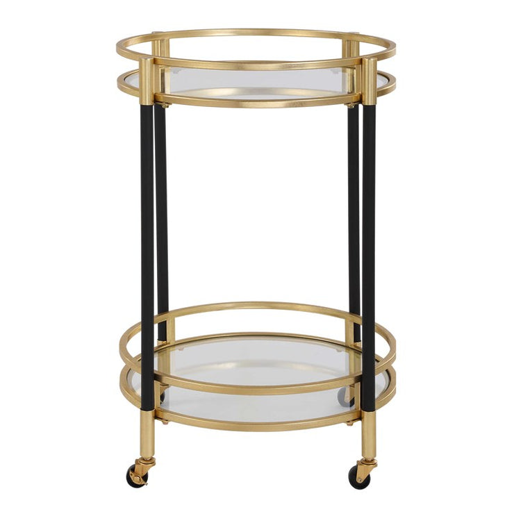 Uttermost Dolly Matte Black and Gold Leaf Finished Iron Bar Cart