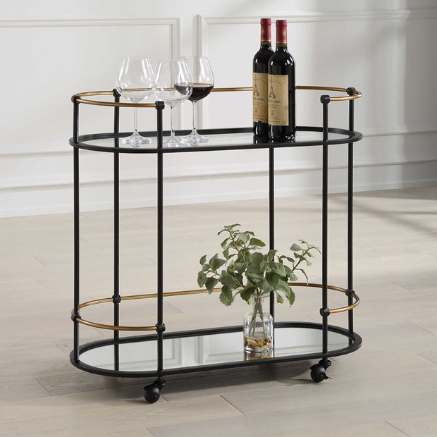 Uttermost Andre Satin Black with Antique Gold Finished Iron Bar Cart