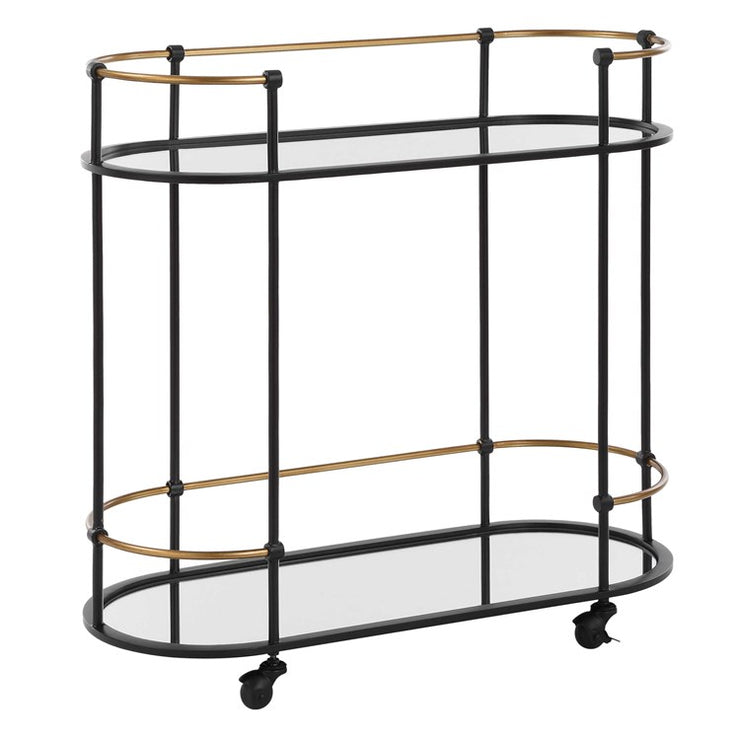 Uttermost Andre Satin Black with Antique Gold Finished Iron Bar Cart