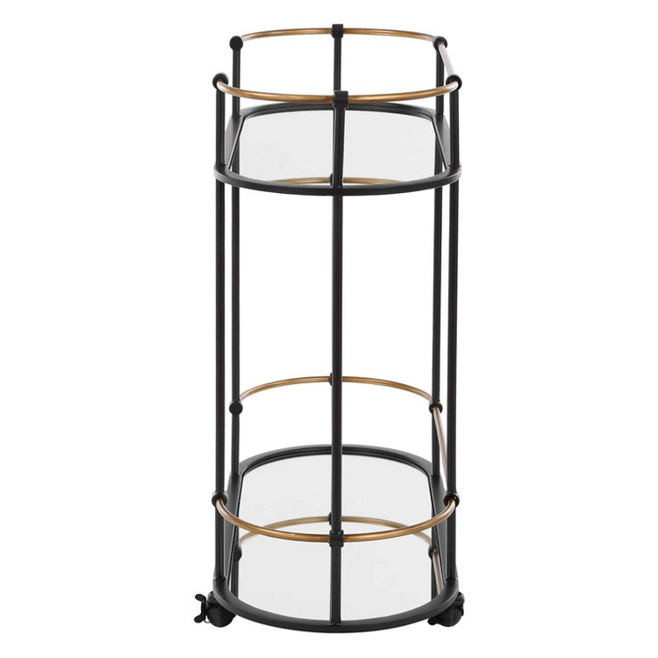 Uttermost Andre Satin Black with Antique Gold Finished Iron Bar Cart