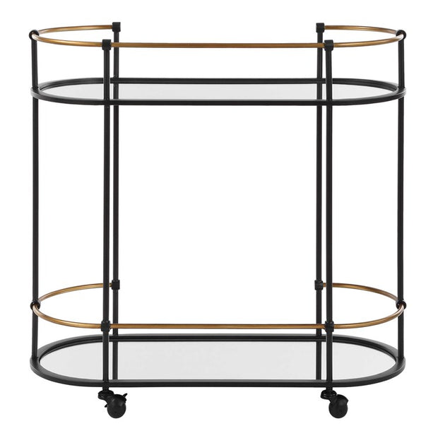 Uttermost Andre Satin Black with Antique Gold Finished Iron Bar Cart