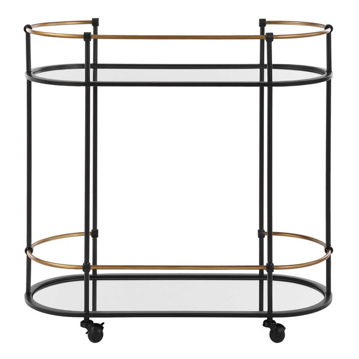 Uttermost Andre Satin Black with Antique Gold Finished Iron Bar Cart