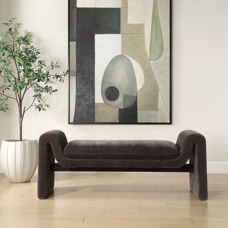 Uttermost Manson Charcoal Velvet Upholstered Bench