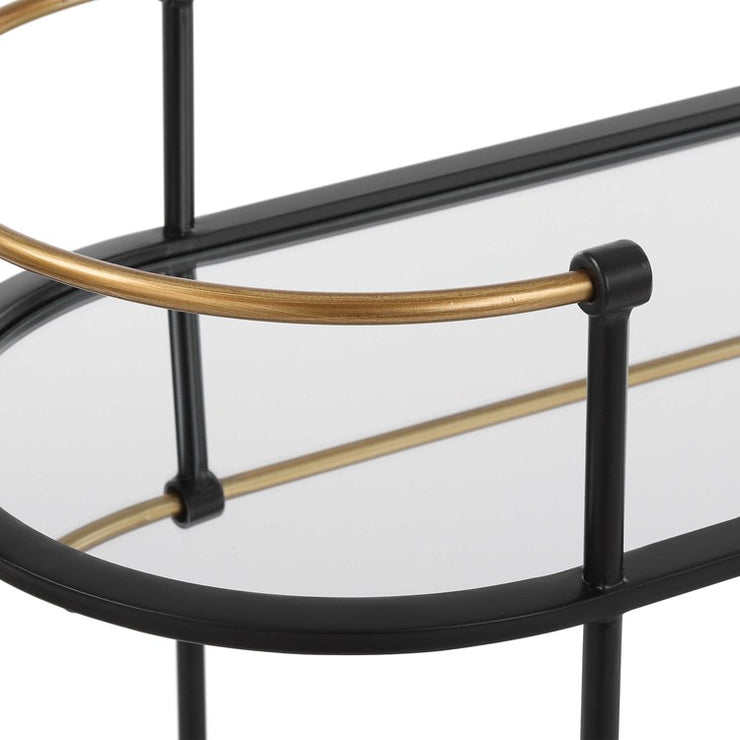 Uttermost Andre Satin Black with Antique Gold Finished Iron Bar Cart