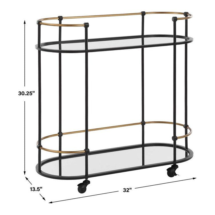 Uttermost Andre Satin Black with Antique Gold Finished Iron Bar Cart