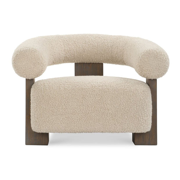 Uttermost Lennox Barrel Shearling Cushion Accent Chair With Dark Walnut Wood