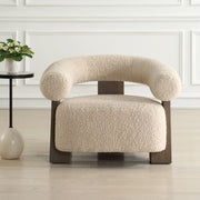 Uttermost Lennox Barrel Shearling Cushion Accent Chair With Dark Walnut Wood
