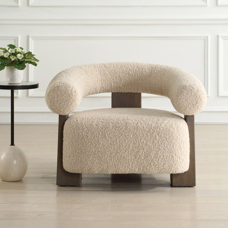 Uttermost Lennox Barrel Shearling Cushion Accent Chair With Dark Walnut Wood
