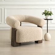 Uttermost Lennox Barrel Shearling Cushion Accent Chair With Dark Walnut Wood