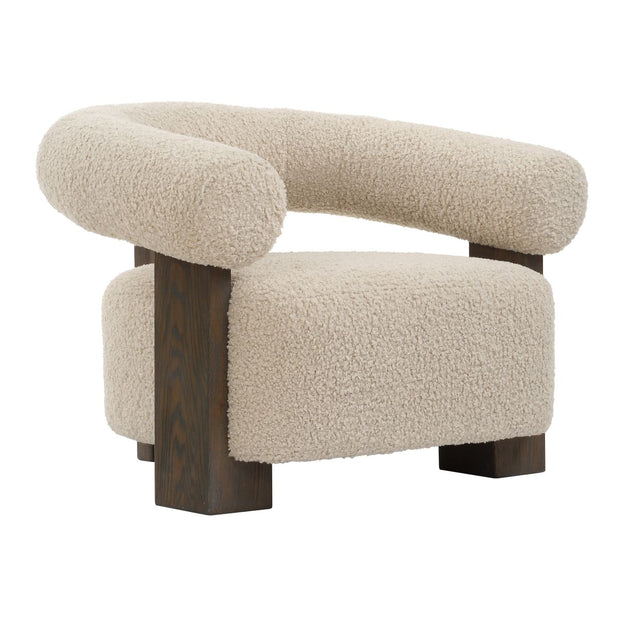 Uttermost Lennox Barrel Shearling Cushion Accent Chair With Dark Walnut Wood